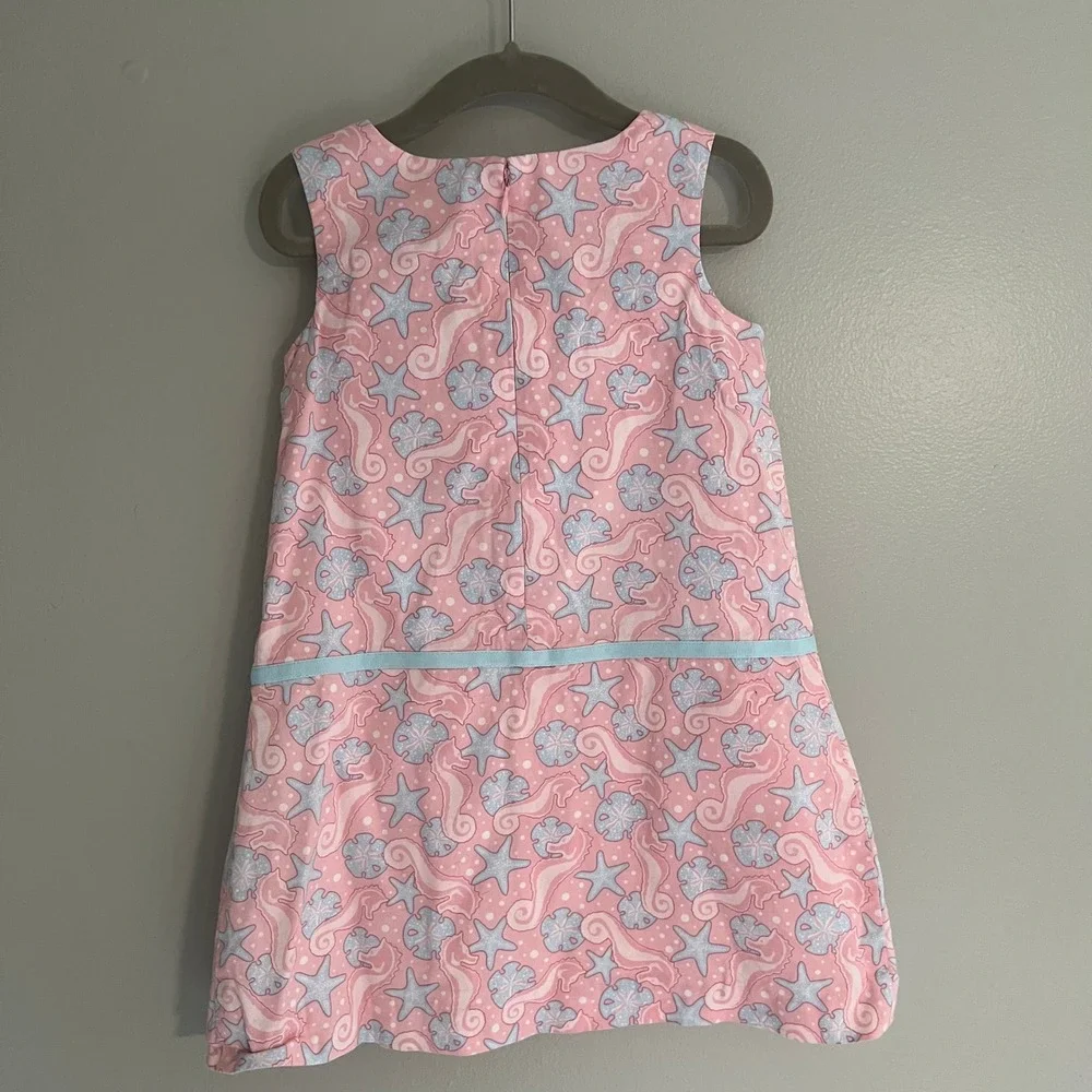 Vineyard Vines Girls 4T Pink Nautical Seahorse Starfish Drop Waist Shift Dress